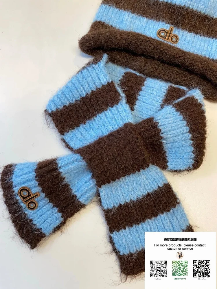 alo Striped Knit Headband and Gloves Set